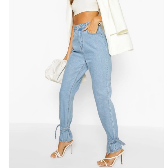 High Waist Tie Hem Tapered Jeans (NWOT) - Picture 3 of 3